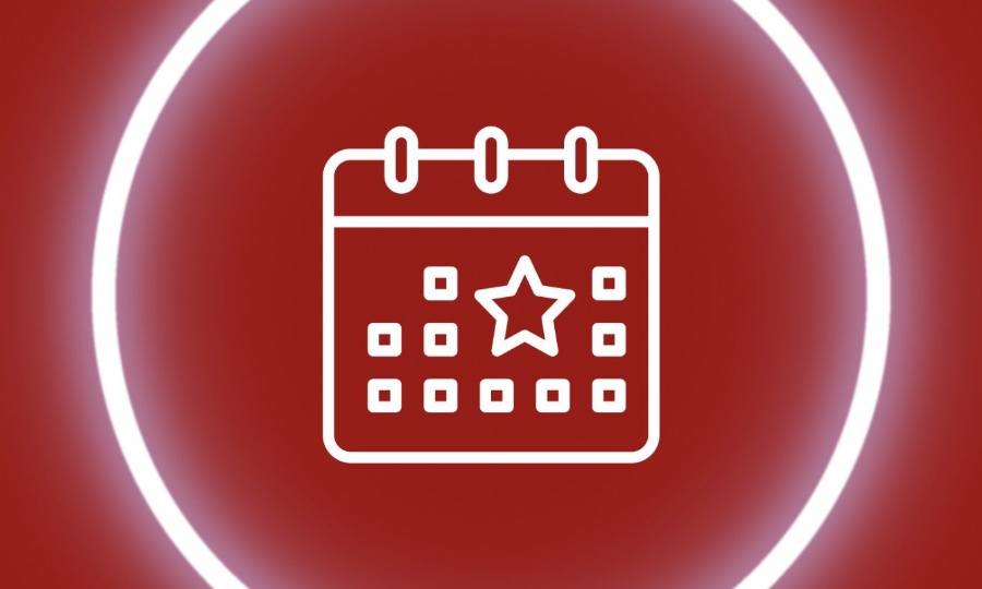 white calendar icon on a burgundy background